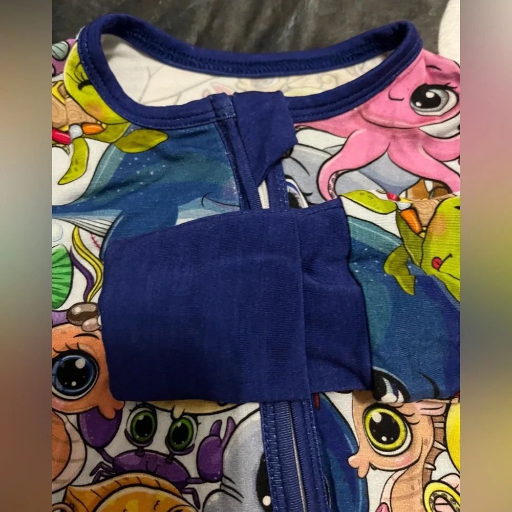 Bamboo 6 to 12 Mnths Pajamas Creatures Of The Sea 2 Way Zipper Fold Over Unisex